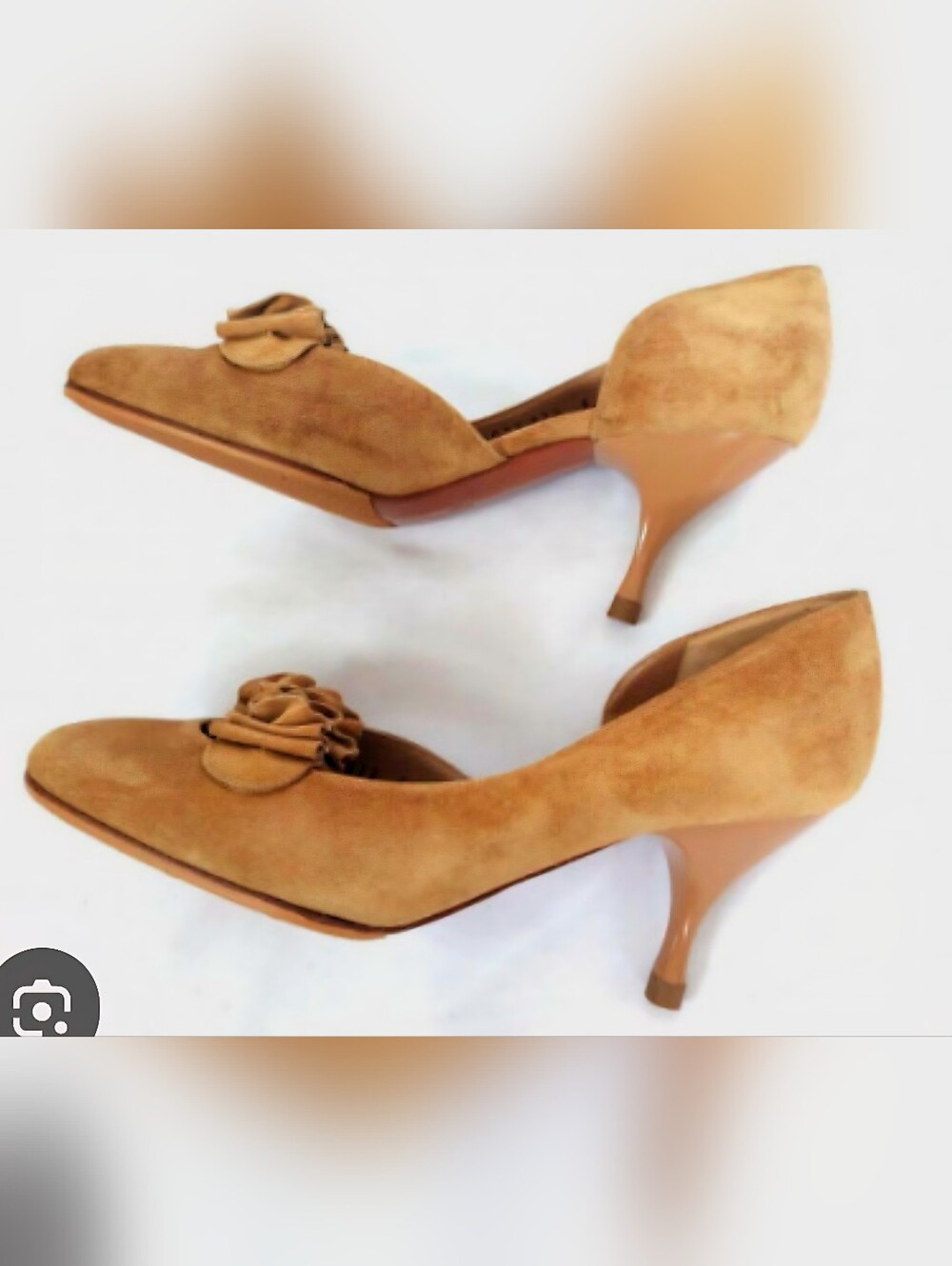 Ferragamo Women’s Tan Suede Kitten Heel Pumps Gathered Straps Accent 8.5B